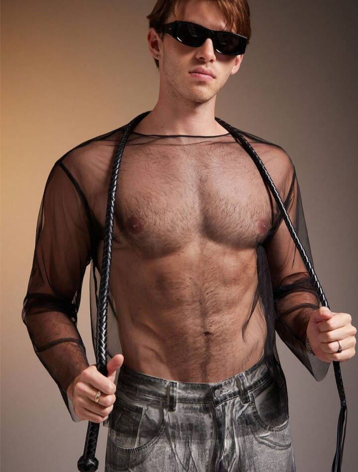 Fashionable Casual Sheer Mesh Long Sleeve Men - T Shirts